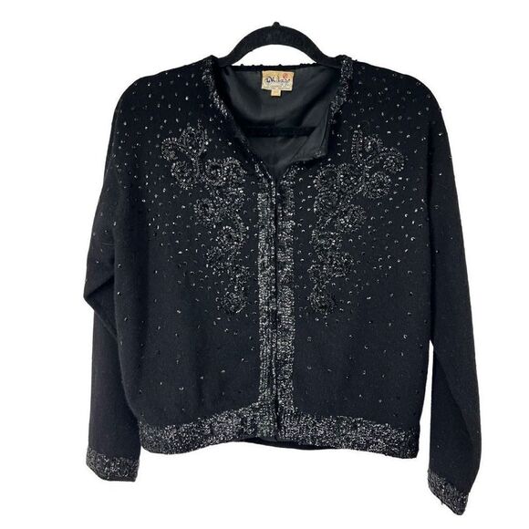 Vintage Black Heavily Beaded SweaterJacket‎ - Picture 1 of 8